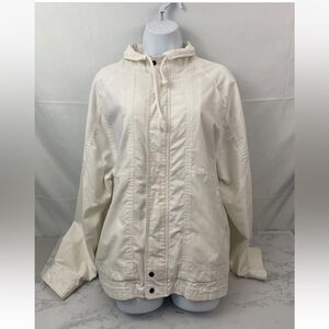 VTG TJW Women’s Jacket By Mervyns Size XL Top White Full Zip Up Button Collar P1